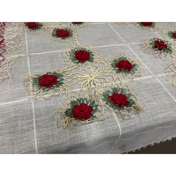 Vintage Hand-Crocheted Christmas Doilies Red Poinsettia Floral Set Holiday - Picture 3 of 7